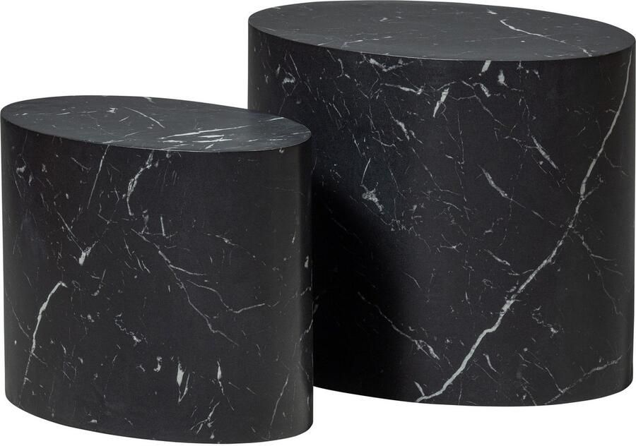 WOOOD Exclusive Bijzettafel Quint Marmerlook 48 x 33cm Zwart Ovaal