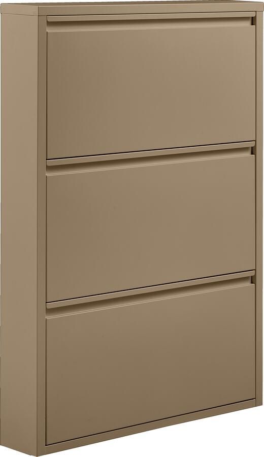 WOOOD Sabine 3-Vaks Schoenenkast Met Handige Klapdeuren Metaal Zand Beige 103x66x16 cm - Foto 6