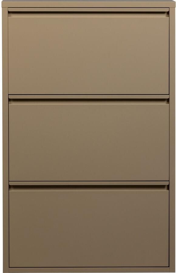 WOOOD Sabine 3-Vaks Schoenenkast Met Handige Klapdeuren Metaal Zand Beige 103x66x16 cm - Foto 3