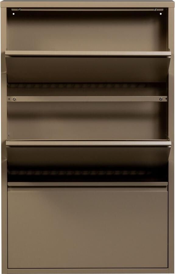 WOOOD Sabine 3-Vaks Schoenenkast Met Handige Klapdeuren Metaal Zand Beige 103x66x16 cm - Foto 4