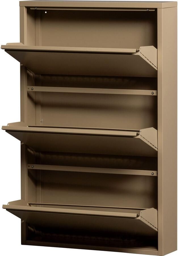 WOOOD Sabine 3-Vaks Schoenenkast Met Handige Klapdeuren Metaal Zand Beige 103x66x16 cm