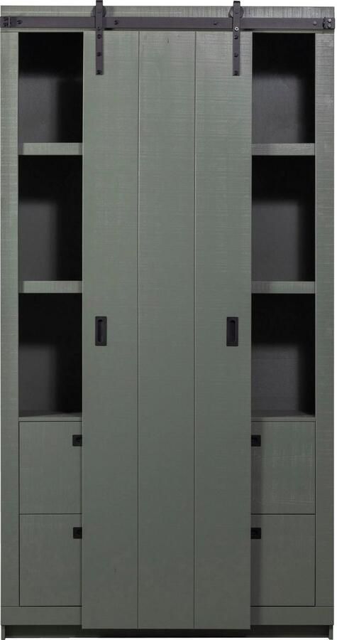 Vtwonen Wandkast Schuifdeurkast Barn Grenen Groen 122x230x37 cm (BxHxD) Metalen Rail Woonexpress - Foto 6
