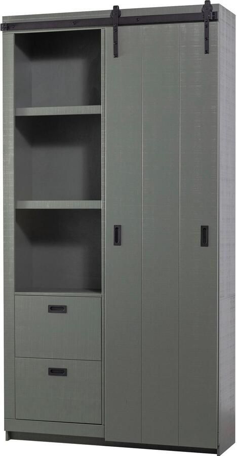 Vtwonen Wandkast Schuifdeurkast Barn Grenen Groen 122x230x37 cm (BxHxD) Metalen Rail Woonexpress - Foto 7