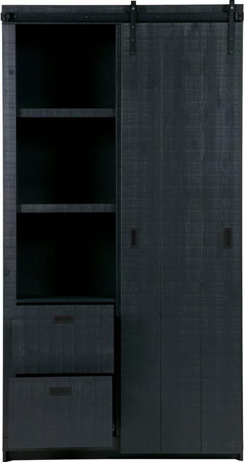 Vtwonen Wandkast Schuifdeurkast Barn Grenen Zwart 122x230x37 cm (BxHxD) Metalen Rail Woonexpress - Foto 6