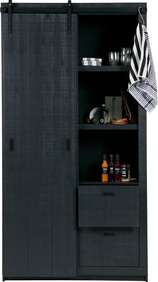 Vtwonen Wandkast Schuifdeurkast Barn Grenen Zwart 122x230x37 cm (BxHxD) Metalen Rail Woonexpress - Foto 5