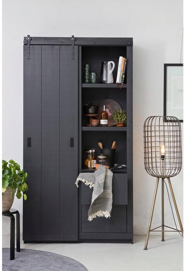 Vtwonen Wandkast Schuifdeurkast Barn Grenen Zwart 122x230x37 cm (BxHxD) Metalen Rail Woonexpress - Foto 3
