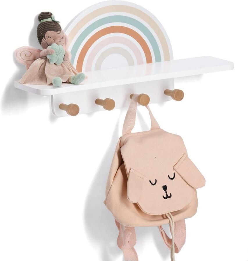 Zeller Present Kapstok MDF grenen inclusief 4 kledinghaken van dennenhout (1 stuk) - Foto 3