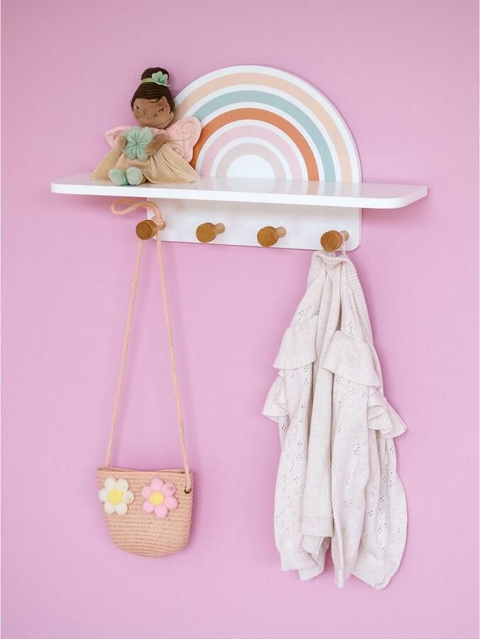 Zeller Present Kapstok MDF grenen inclusief 4 kledinghaken van dennenhout (1 stuk)