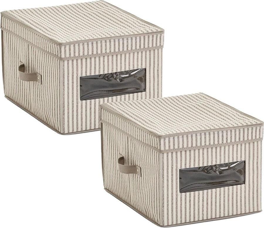 Zeller Present Opbergbox Strepen Fleece beige - Foto 2