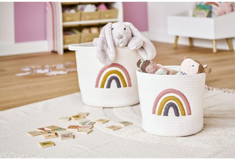 Zeller Present Opbergmand Rainbow Geborduurde regenboog (set 2 stuks)