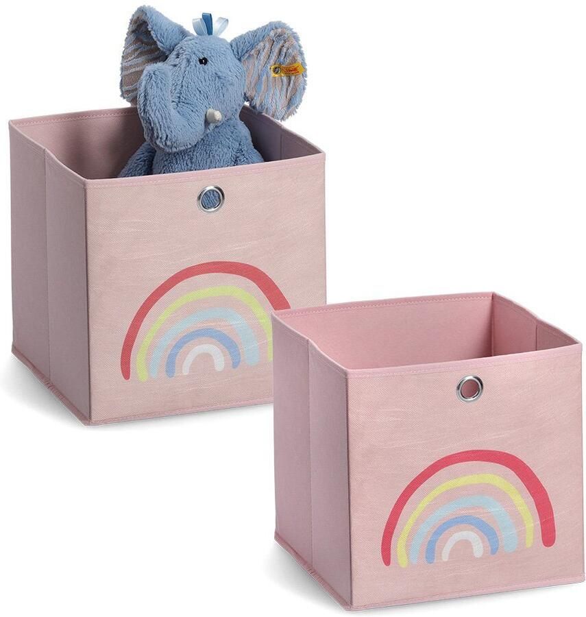 Zeller Present Organizer Rosy Rainbow Opbergdoos plat opklapbaar vlies (set 2-delig)