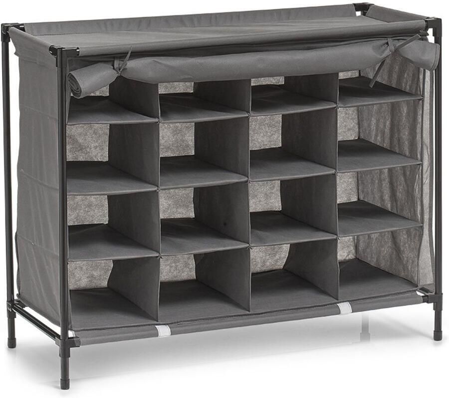 Zeller Present 14615 Textil-Schuhregal 16 Fächer Vlies Metall Stoff grau 84 x 35 x 66 cm