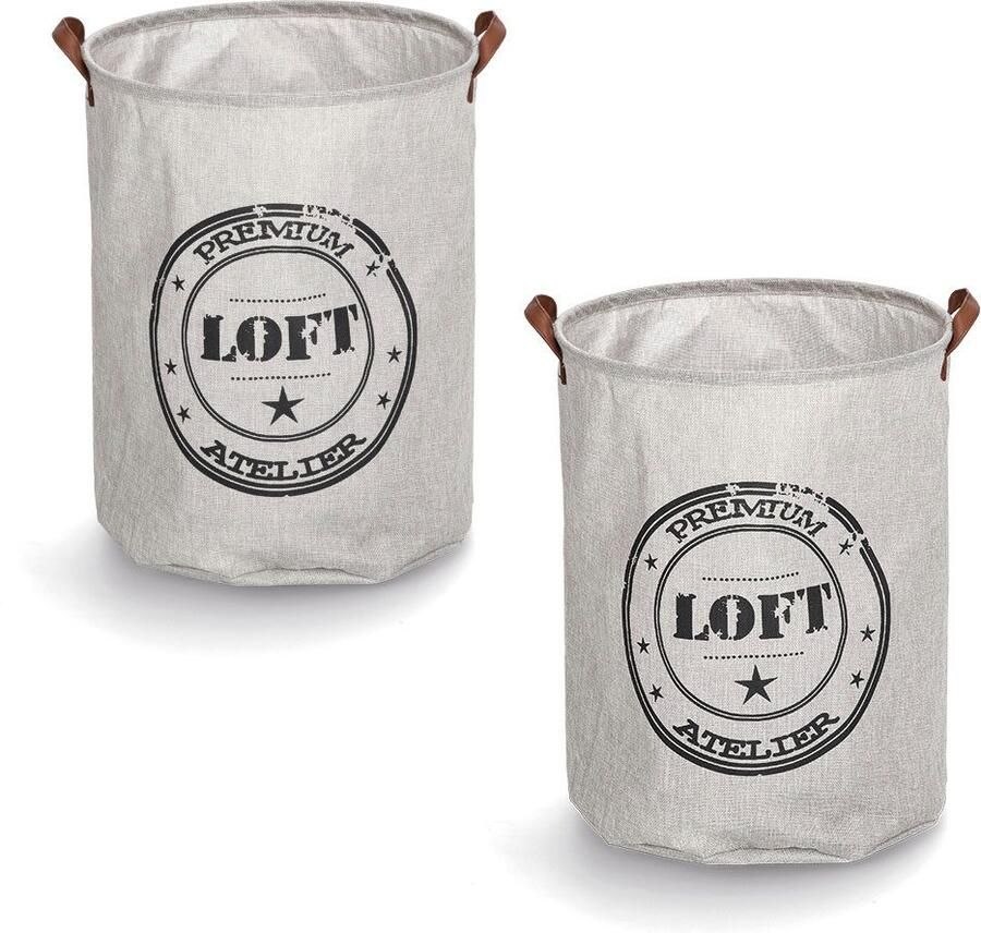 Zeller Present Wasmand ruimtebesparend opbergbaar loft-ontwerp handvat van kunstleer 2-delig - Foto 3