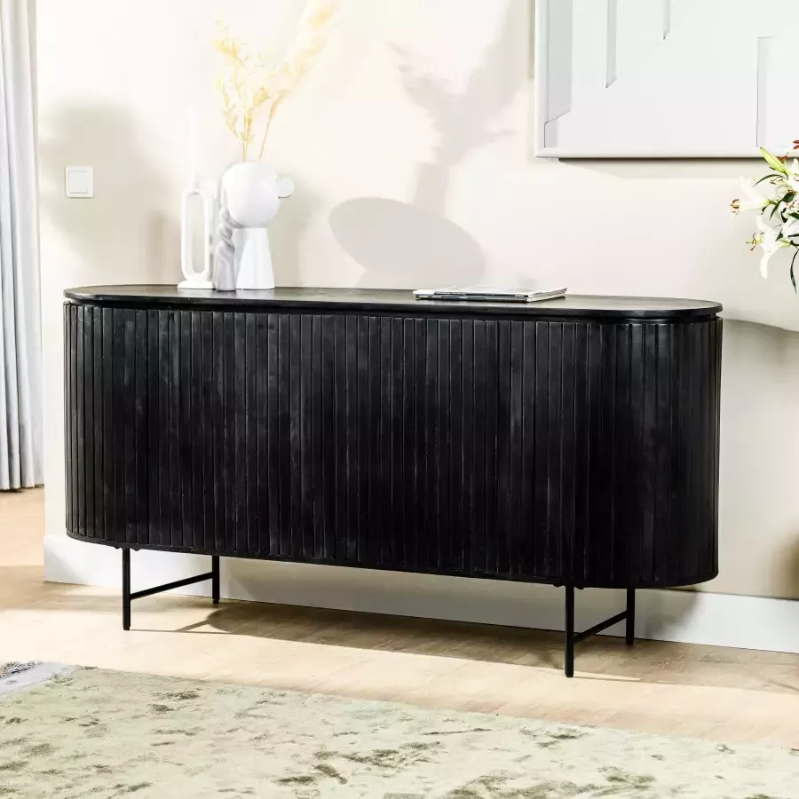 BASE Dressoir Aké Acaciahout met ronding 165cm zwart