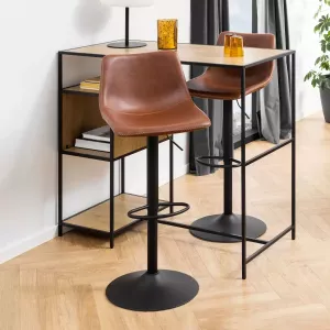 Hioshop Orewa barstoel met trompetvoet beige contraststiksel