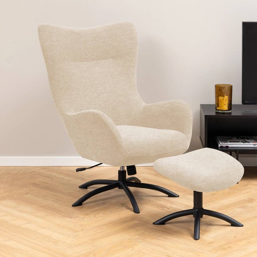 Sohome Draaifauteuil 'Sharell' met voetenbankje kleur Beige