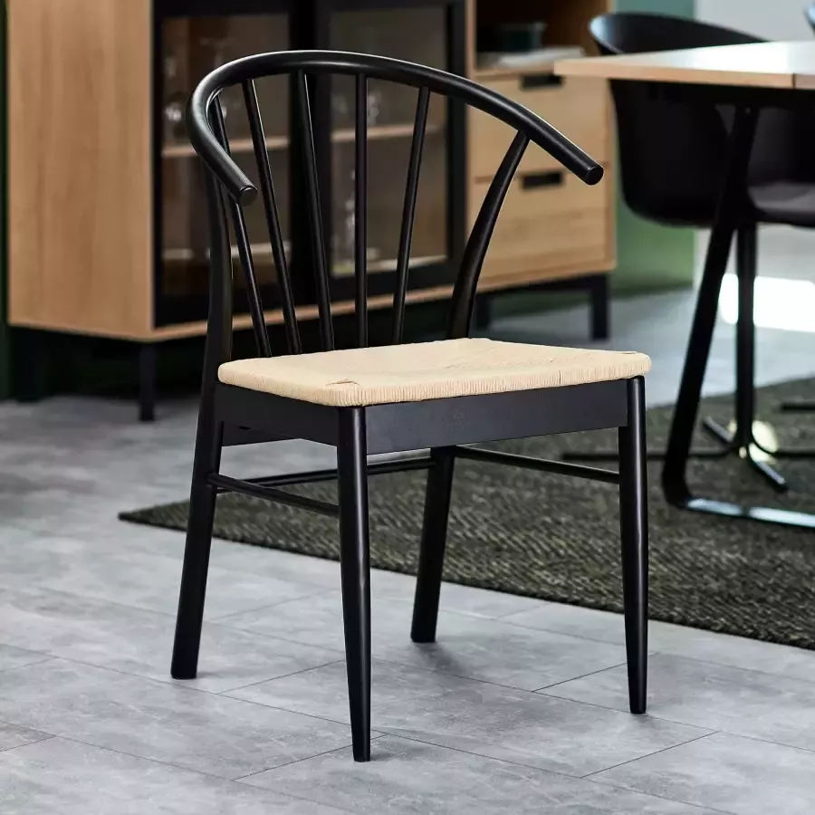 Giga Living Eetkamerstoel Dolen Met Armleuning Paper Plaits Off White Zwart