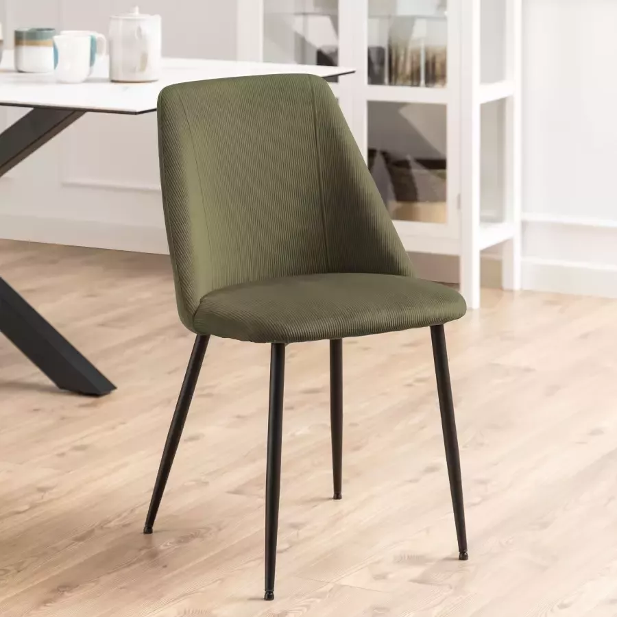 Hioshop Eetstoel Harup in smalle groene ribstof - Foto 1