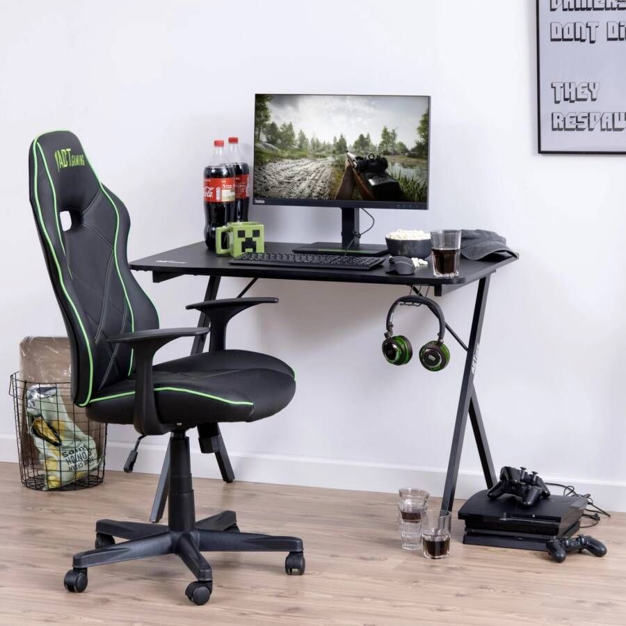 Hioshop Mana gamertafel met headsethouder bekerhouder zwart. - Foto 2