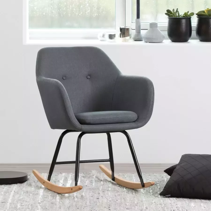 Meubelen-Online Fauteuil Fancy schommelstoel stof donker grijs - Foto 1