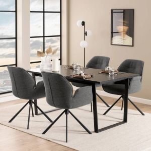Giga Living Eettafel Liam Zwart Marmerlook Uitschuifbaar 160 220cm