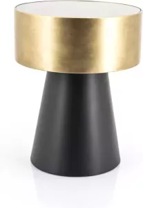 By-Boo Bijzettafel Bunga 40cm zwart goud met glazen blad Rond