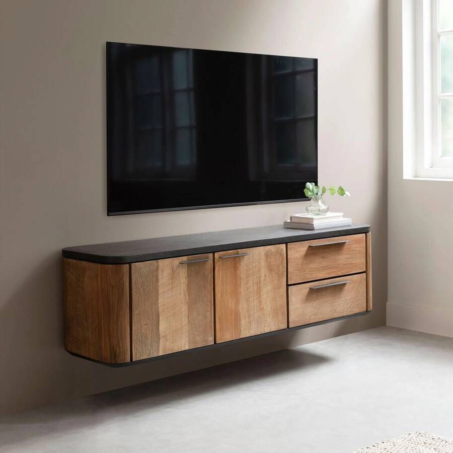 DTP Home Hanging TV stand Soho small 2 doors 2 drawers 42x150x40 cm recycled teakwood and mortex - Foto 1