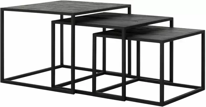 DTP Home Coffee table Sirius BLACK set of 3 30x40x40 cm 35x45x45 cm 40x50x50 cm recycled teakwood - Foto 2