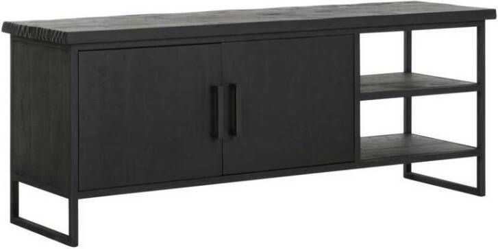 DTP Home TV stand Beam No.2 small 2 doors 2 open racks BLACK 55x140x40 cm recycled teakwood