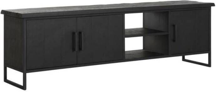 DTP Home TV stand Beam No.2 medium 3 doors 2 open racks BLACK 55x180x40 cm recycled teakwood - Foto 2