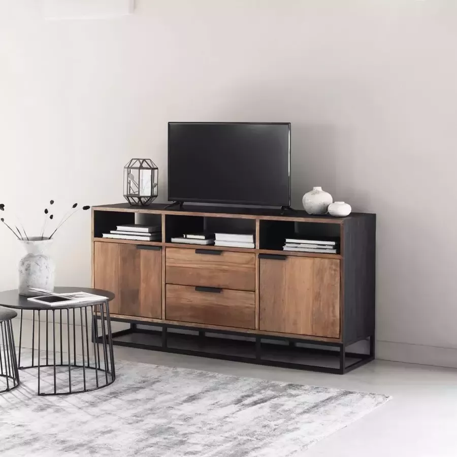 DTP Home TV stand Cosmo No.3 high 2 doors 2 drawers 3 open racks 75x150x40 cm recycled teakwood - Foto 1