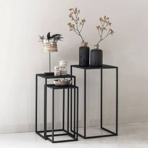 DTP Home Columns Sirius BLACK set of 3 60x30x30 cm 70x36x36 cm 80x42x42 cm recycled teakwood