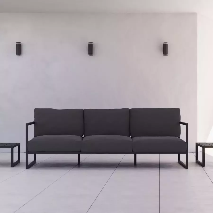 Kave Home Comova 3-zitsbank voor buiten donkergrijs en zwart