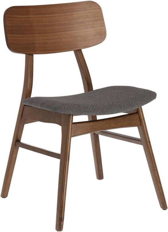 Kave Home Selia stoel in massief rubber hout eiken fineer en donkergrijze bekleding