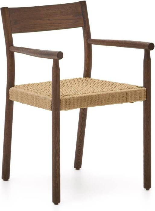 Kave Home Yalia-stoel in massief eikenhout FSC 100% met natuurlijke walnoot-afwerking en zitting van