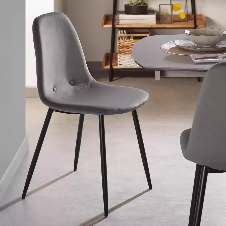 Kave Home Yaren grijs fluwelen stoel met stalen poten en zwarte afwerking - Foto 1