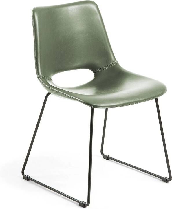 Kave Home Zahara groene stoel met stalen poten en zwarte afwerking