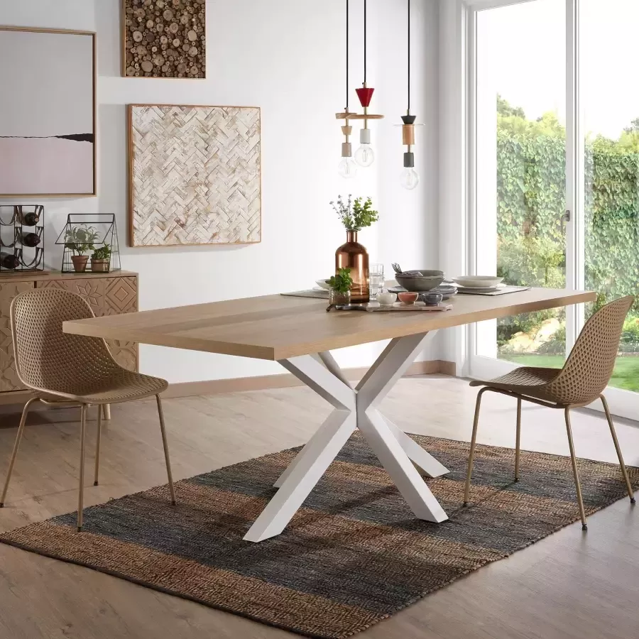 Kave Home Argo tafel 180 cm natuurlijke melamine wit benen