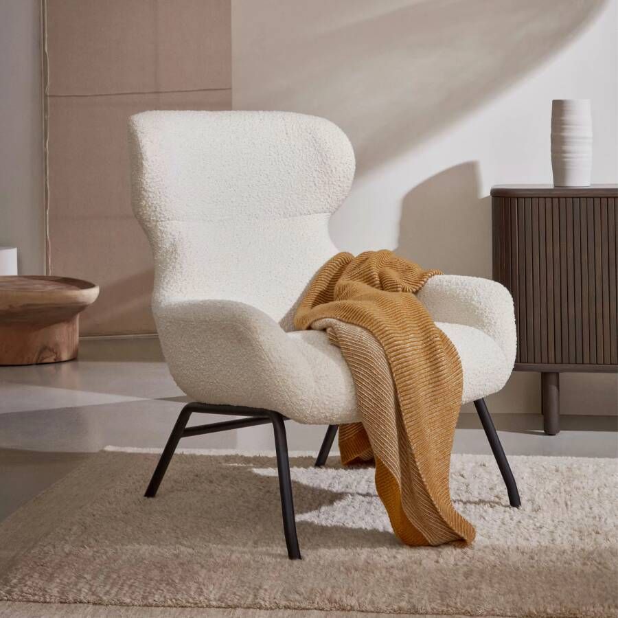 Kave Home Belina-fauteuil van wit schapenvacht en zwarte staal. - Foto 1