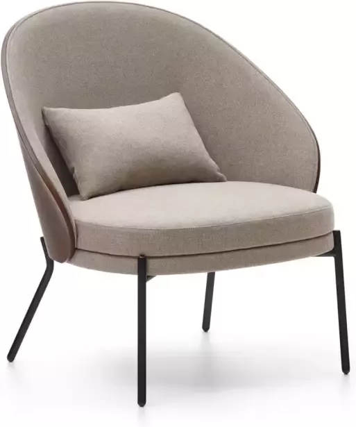 Kave Home Eamy lichtbruine fauteuil in essenhoutfineer met wengé afwerking en zwart metaal - Foto 2