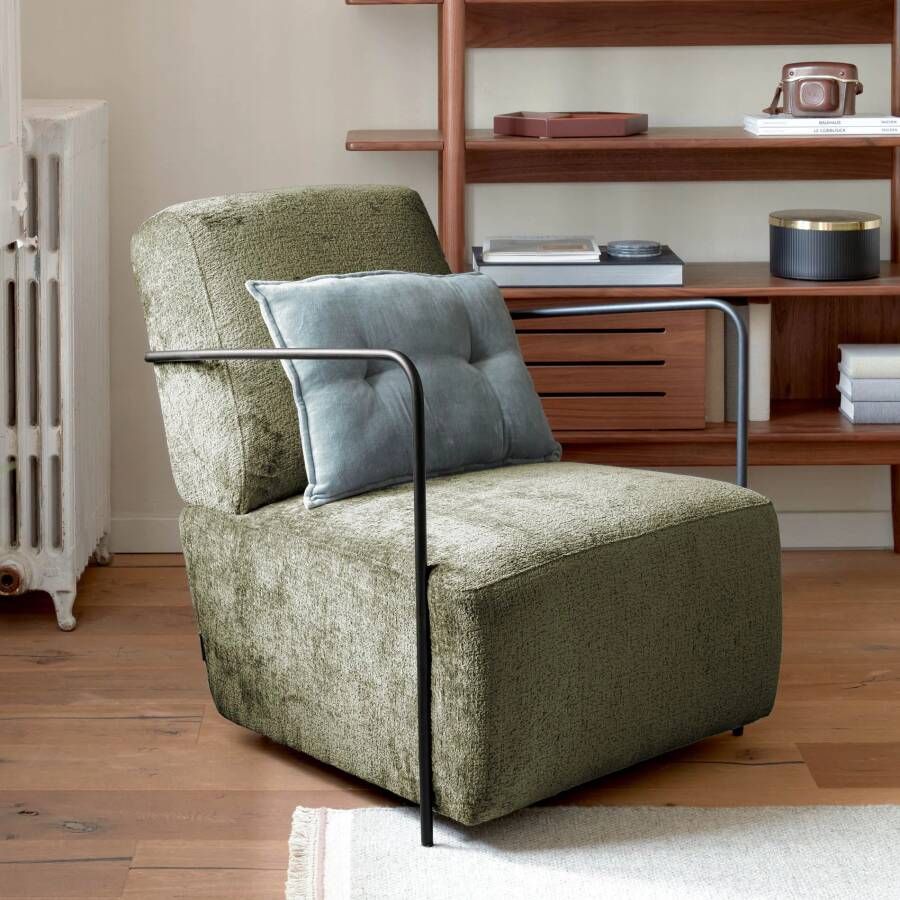 Kave Home Gamer fauteuil in groene chenille en metaal met zwarte afwerking