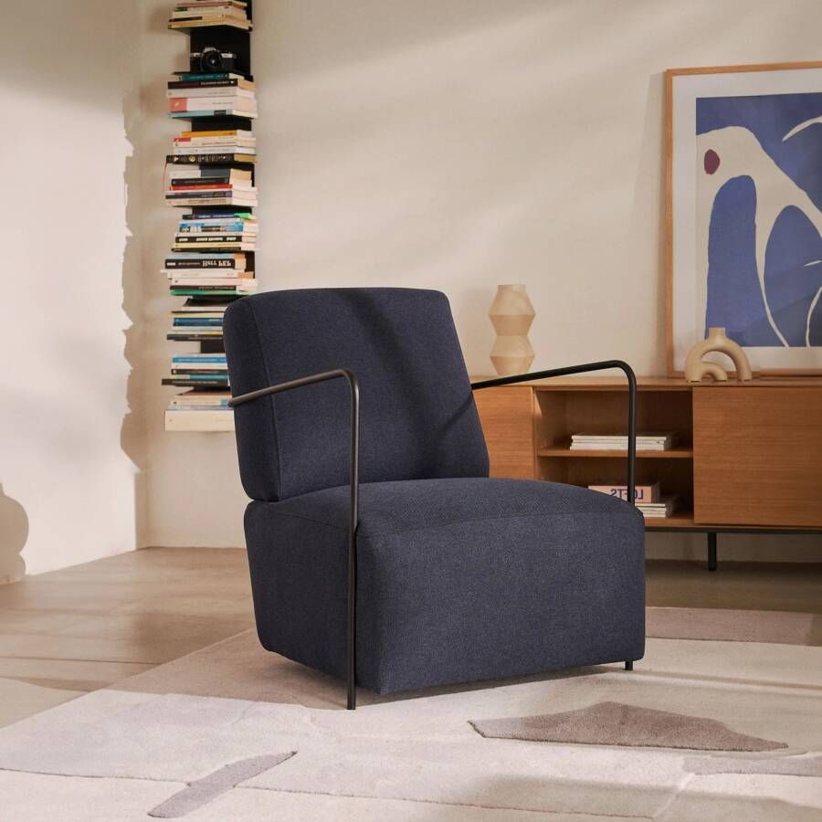 Kave Home Gamer fauteuil blauw en metaal met zwart geschilderde afwerking - Foto 1