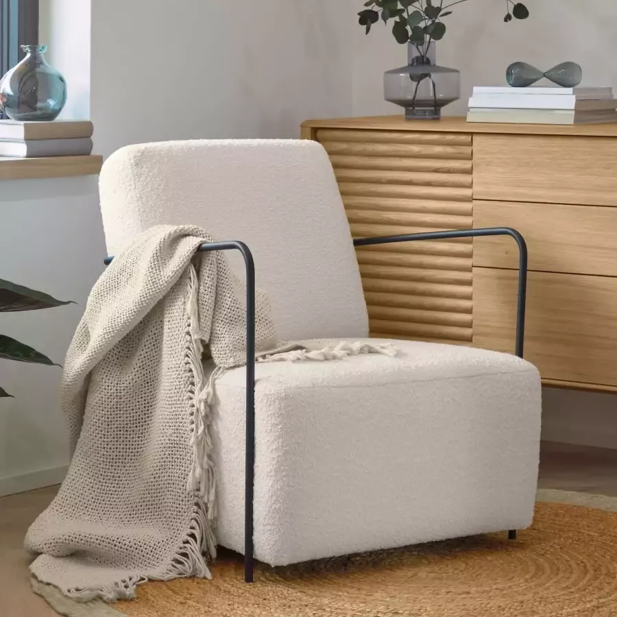 Kave Home Gamer fauteuil wit geschoren effect en metaal met zwarte afwerking - Foto 2