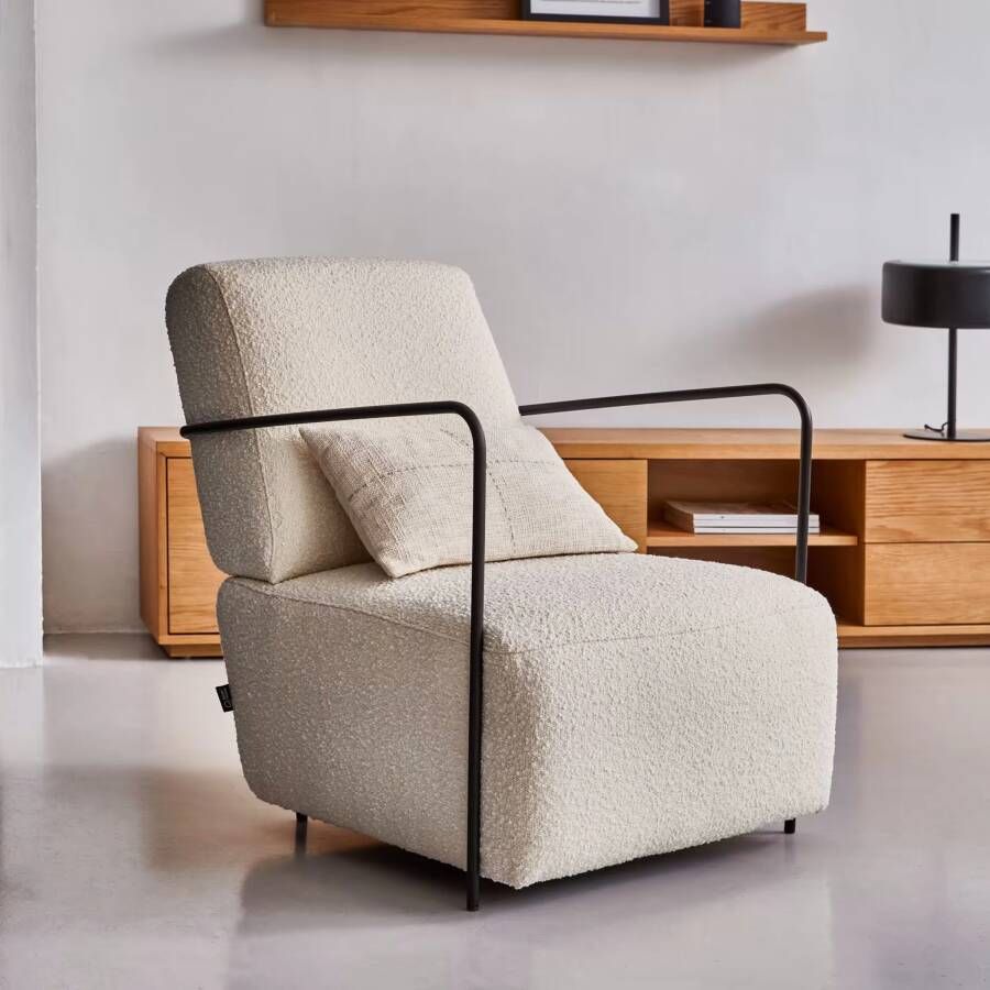 Kave Home Gamer fauteuil wit geschoren effect en metaal met zwarte afwerking - Foto 1