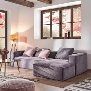 Kave Home 3-zitsbank Blok corduroy grijs met chaise longue rechts 300 cm