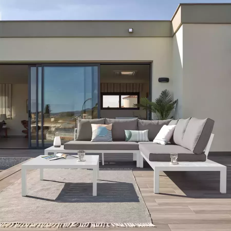 Kave Home Duka 5-zits modulaire hoekbank en tafel duka in wit aluminium