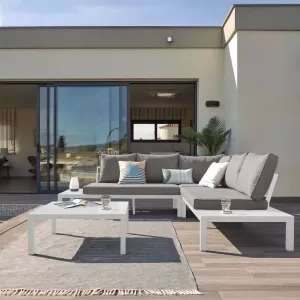 Kave Home Duka 5-zits modulaire hoekbank en tafel duka in wit aluminium
