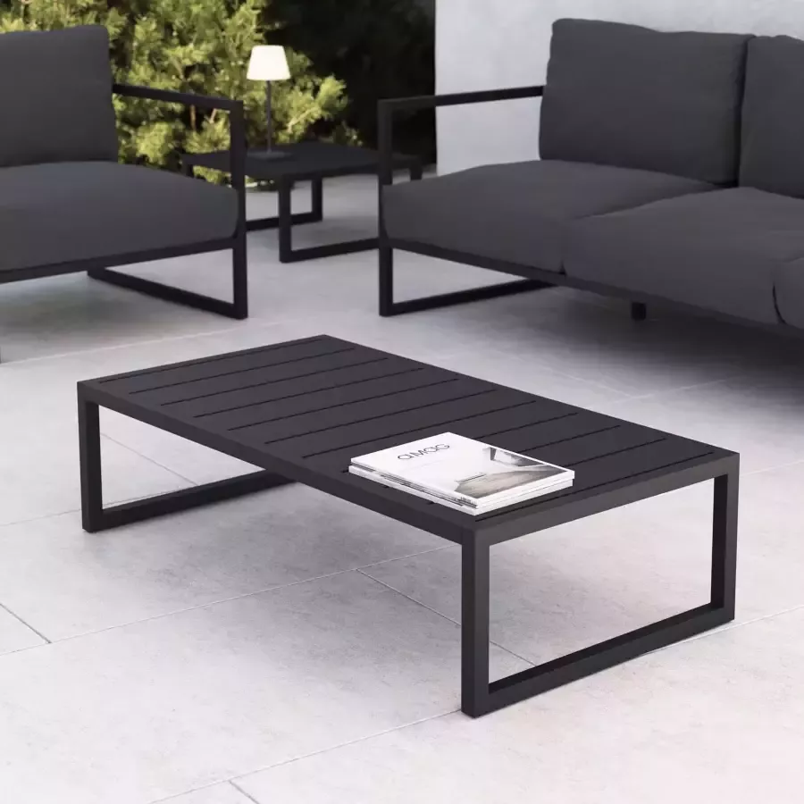 Kave Home Comova salontafel voor buiten in zwart aluminium 60 x 114 cm