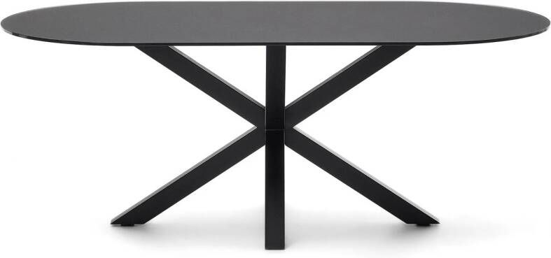 Kave Home Argo ronde glazen tafel met stalen poten in zwart Ø 200 x 100 cm - Foto 2