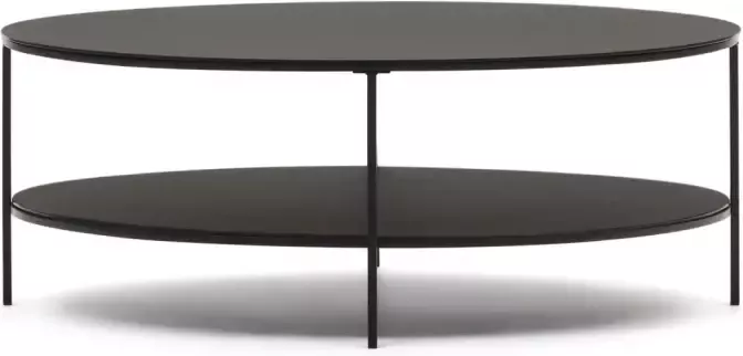 Kave Home Fideia salontafel van gehard glas en metaal met matzwarte afwerking Ø 110 x 65 cm